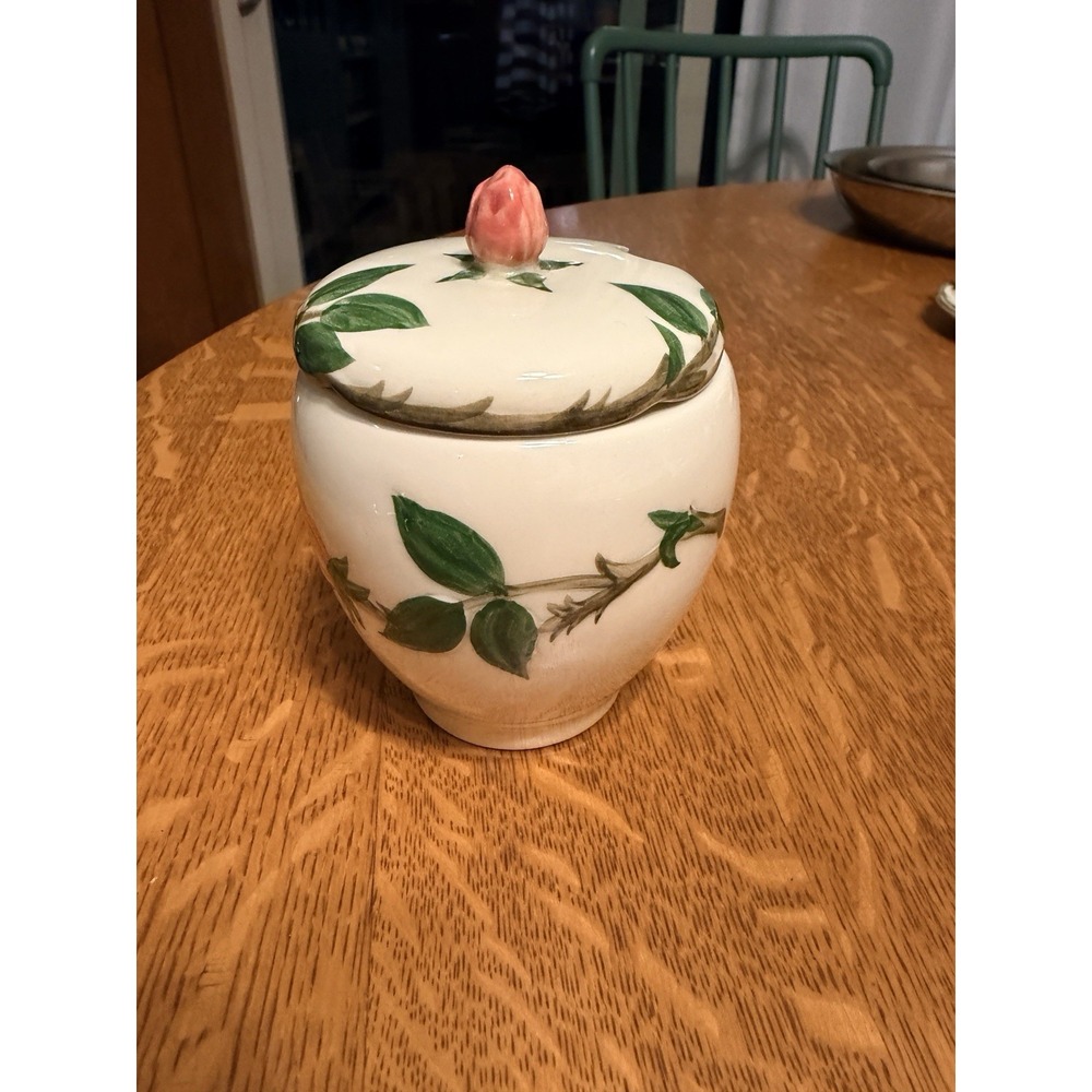 Vtg Franciscan Desert Rose Jam Jar Pot Sculpted 3D Hand Painted Flowers Leaves